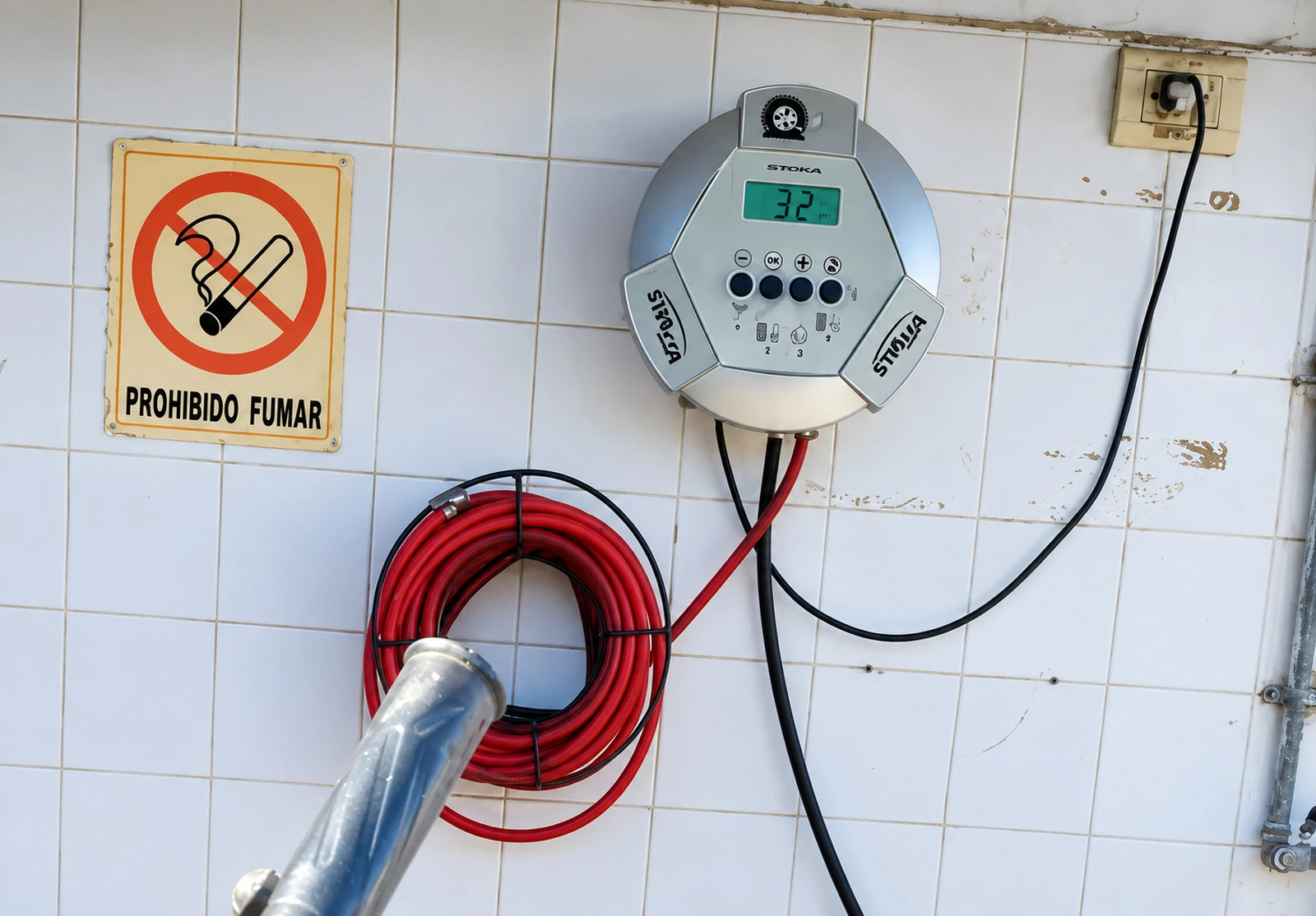 Equipo de calibración de neumáticos en la estación de Aguaray