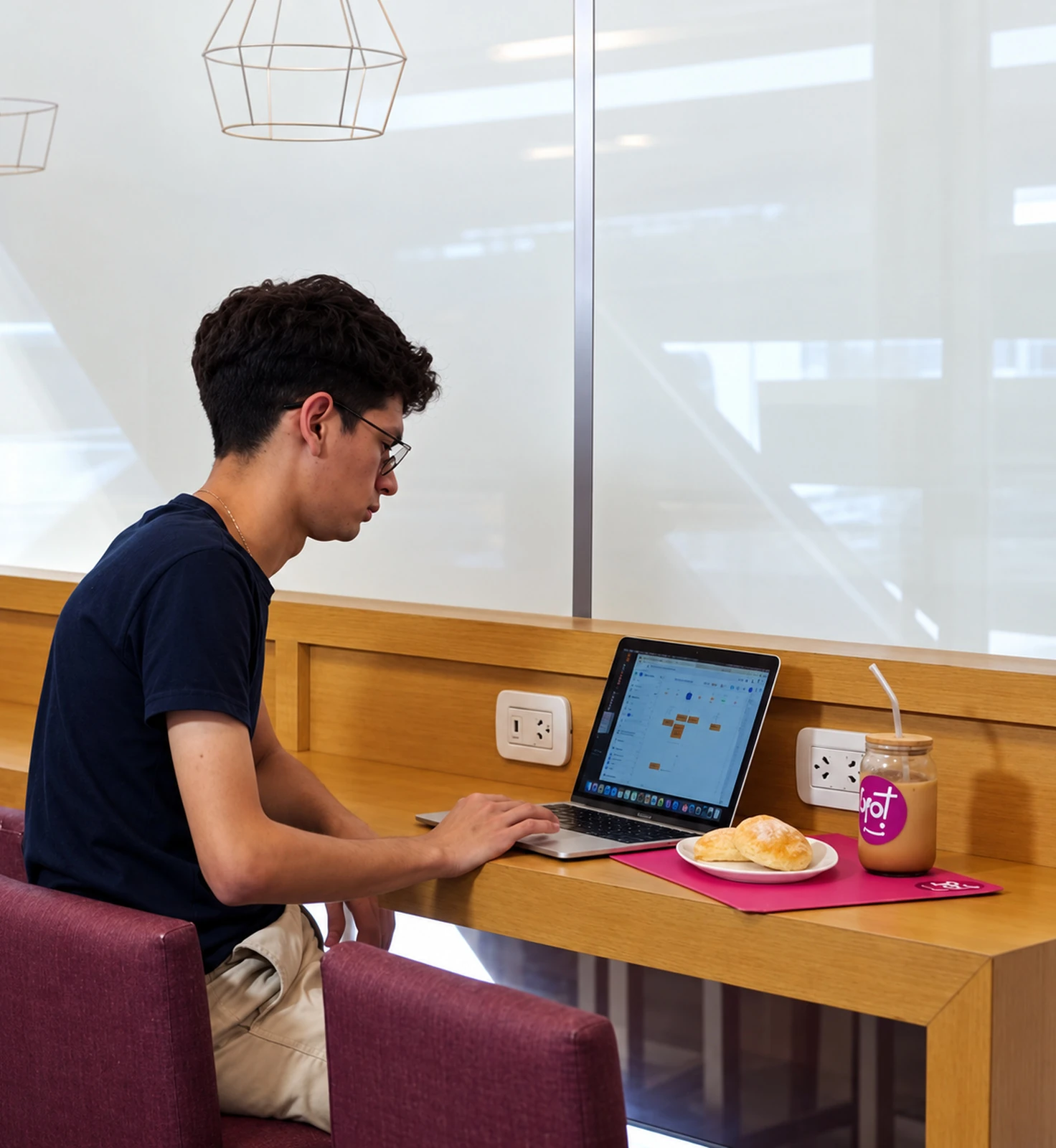 Un cliente con su notebook y un café en Spot Tasco